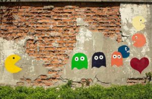 Brick Wall with Pac-Man Graffiti — Cleaning Equipment in Bellevue, WA